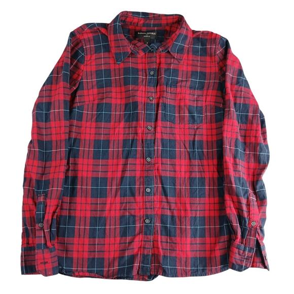 Banana Republic Shirt Mens Small Red Flannel Button Down Plaid Long Sleeve - Picture 1 of 7